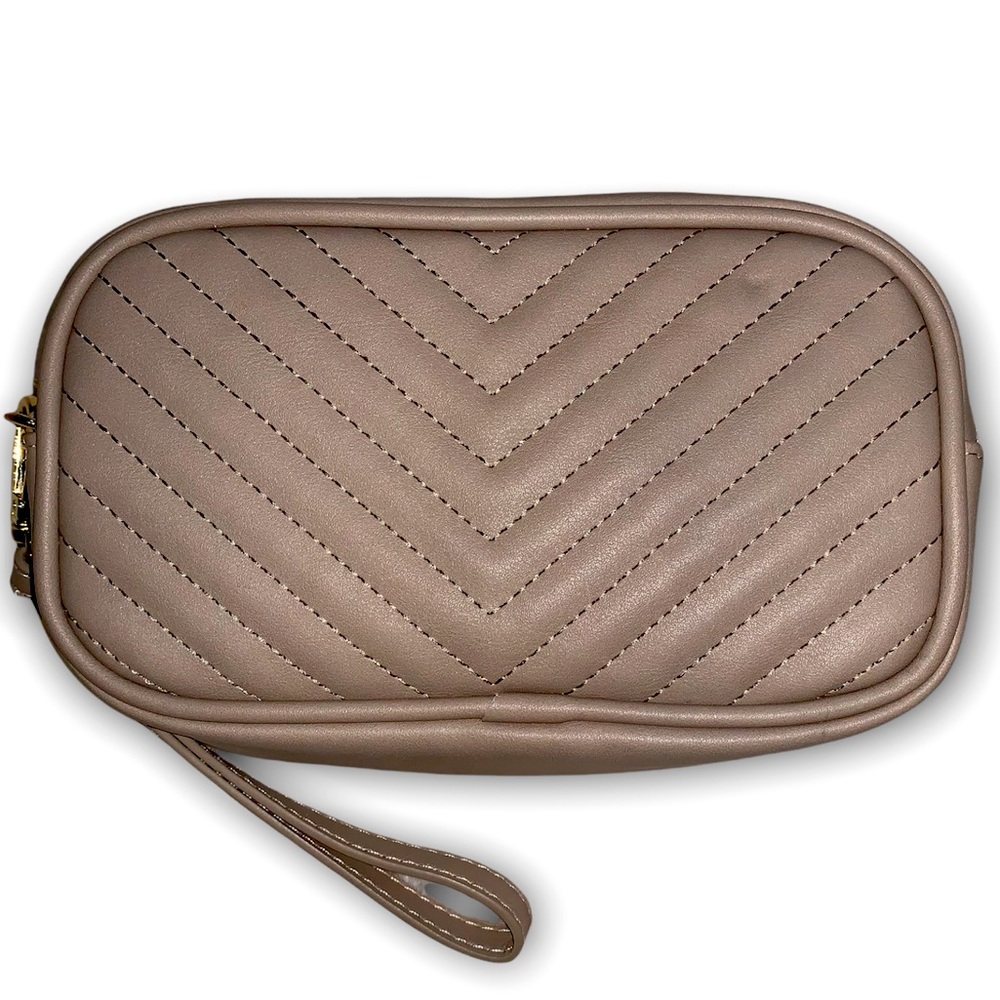 Steve Madden Taupe Chevron Leather Mini Purse / Wristlet / Belt Bag / Fa…